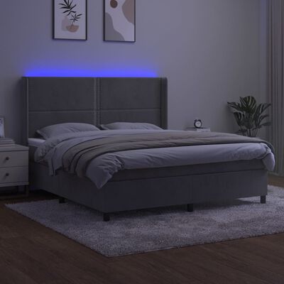 vidaXL Cama box spring c/ colchão/LED 180x200 cm veludo cinzento-claro