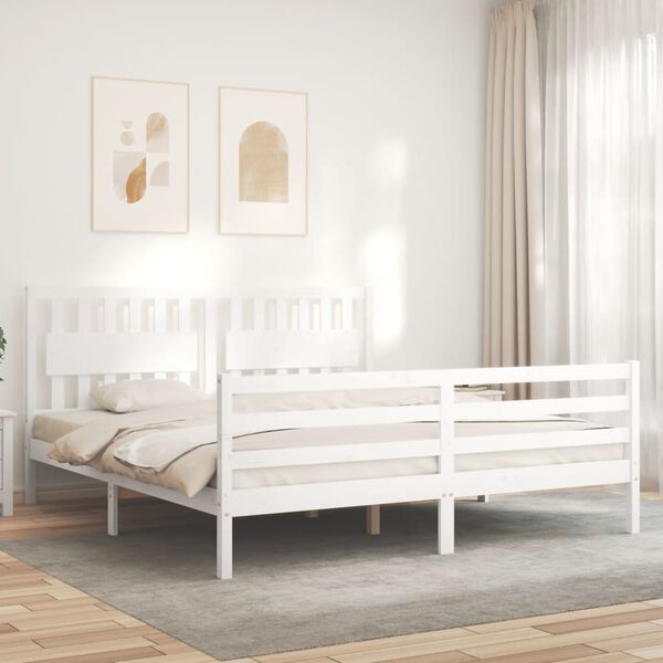 vidaXL Estrutura cama Super King Size c/ cabeceira madeira branco