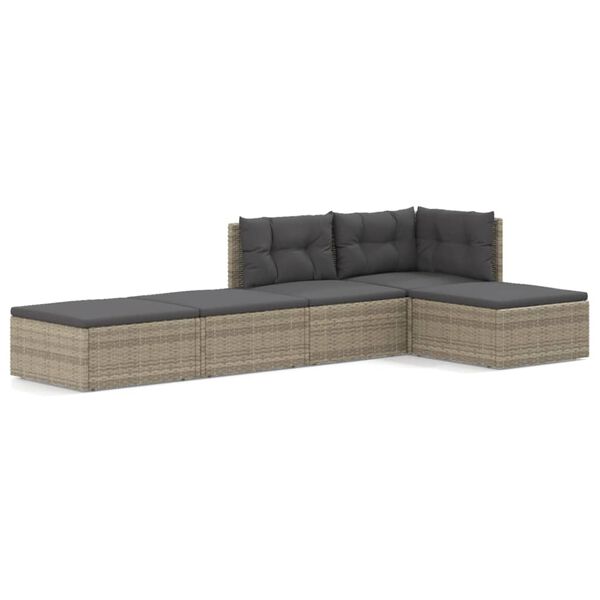 vidaXL 5 pcs conjunto lounge de jardim c/ almofad&otilde;es vime PE cinzento