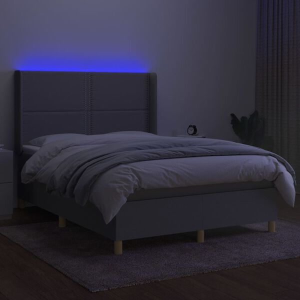 vidaXL Cama box spring c/ colch&atilde;o e LED 140x200 cm tecido cinza-claro