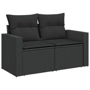 vidaXL Sof&aacute; de jardim com almofadas, 2 lugares, vime sint&eacute;tico preto