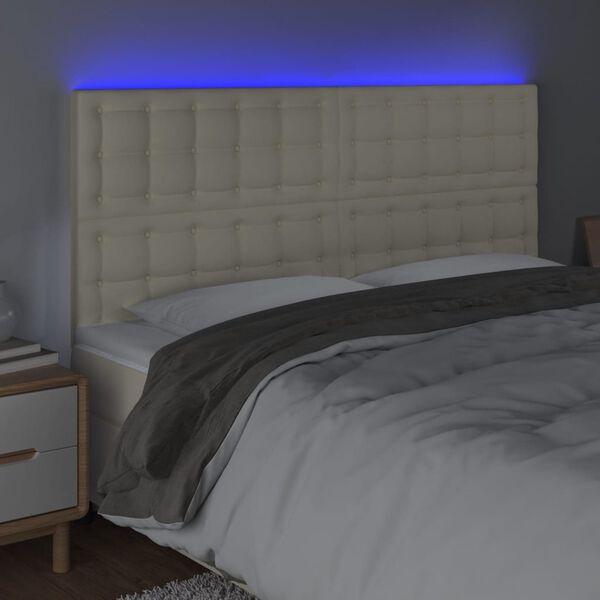 vidaXL Cabeceira cama c/ LED 160x5x118/128 cm couro artificial cr&egrave;me