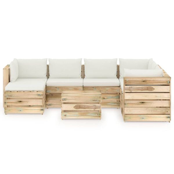 vidaXL 8 pcs conj. lounge jardim c/ almofad&otilde;es madeira impreg. verde