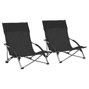 vidaXL Cadeiras de praia dobr&aacute;veis 2 pcs tecido preto