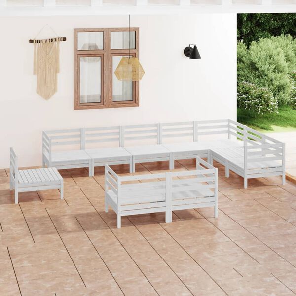 vidaXL 10 pcs conjunto lounge de jardim pinho maci&ccedil;o branco
