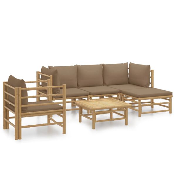 vidaXL 6 pcs conj. lounge jardim bambu almofadões cinzento-acastanhado