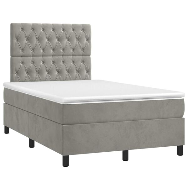 vidaXL Cama boxspring com colch&atilde;o 120x190 cm veludo cinzento-claro