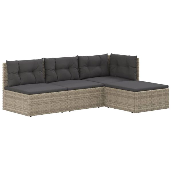 vidaXL 4 pcs conjunto lounge de jardim c/ almofad&otilde;es vime PE cinzento