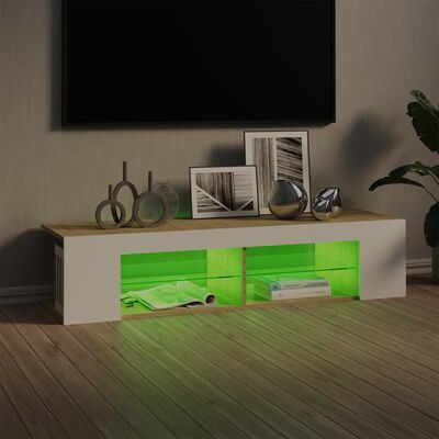 vidaXL Móvel de TV com luzes LED 135x39x30 cm branco/carvalho sonoma
