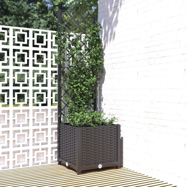 vidaXL Vaso de jardim com treliça preto 40x40x136 cm PP