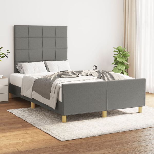 vidaXL Estrutura de cama sem colch&atilde;o cinza escuro 120x190 cm tecido