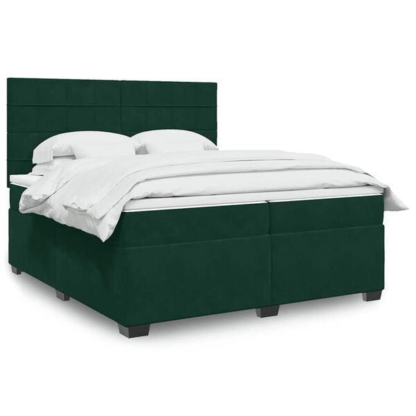 vidaXL Cama com molas/colch&atilde;o 200x200 cm veludo verde-escuro