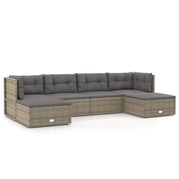 vidaXL 6 pcs conjunto lounge de jardim c/ almofad&otilde;es vime PE cinzento