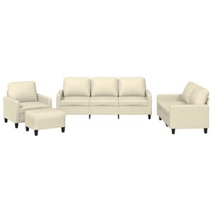 vidaXL 4 pcs conjunto sof&aacute;s c/ almofad&otilde;es couro artificial cor creme