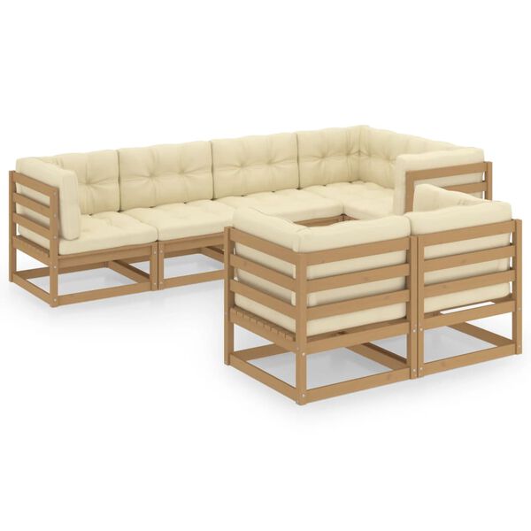 vidaXL 7 pcs conjunto lounge de jardim c/ almofad&otilde;es pinho maci&ccedil;o