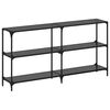 vidaXL Mesa consola com tampo em vidro preto 158,5x30x81 cm a&ccedil;o