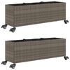 vidaXL Canteiro jardim c/ rodas 2pcs 107x32x38cm vime PE cinzento