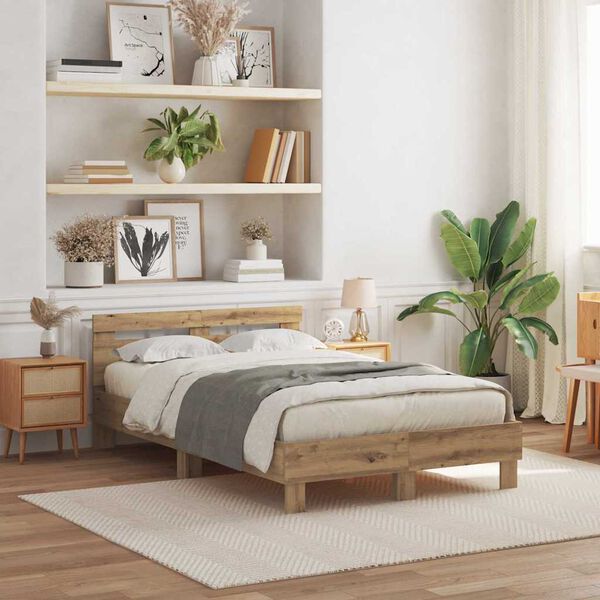 vidaXL Estrutura da Cama com cabeceira carvalho artisiano 135 x 190 cm