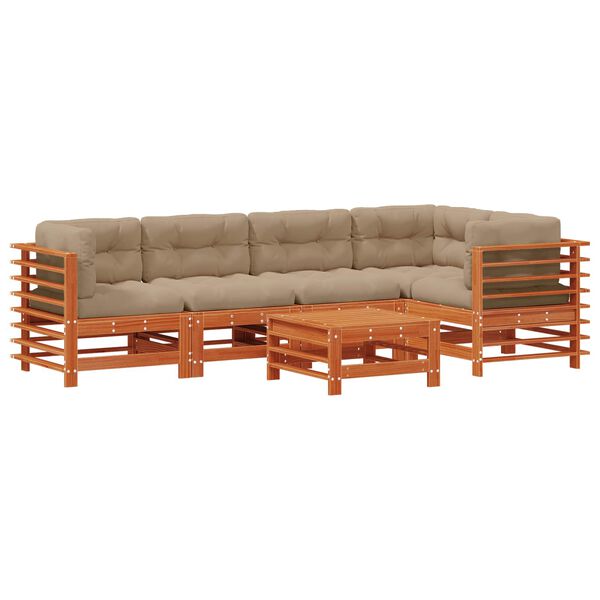 vidaXL Conjunto de Lounge de Jardim 6 pcs Castanho Cera