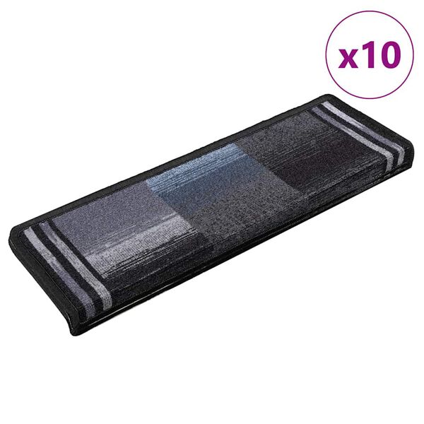 vidaXL Tapetes de escadas adesivos 10 pcs 65x21x4 cm preto e cinzento