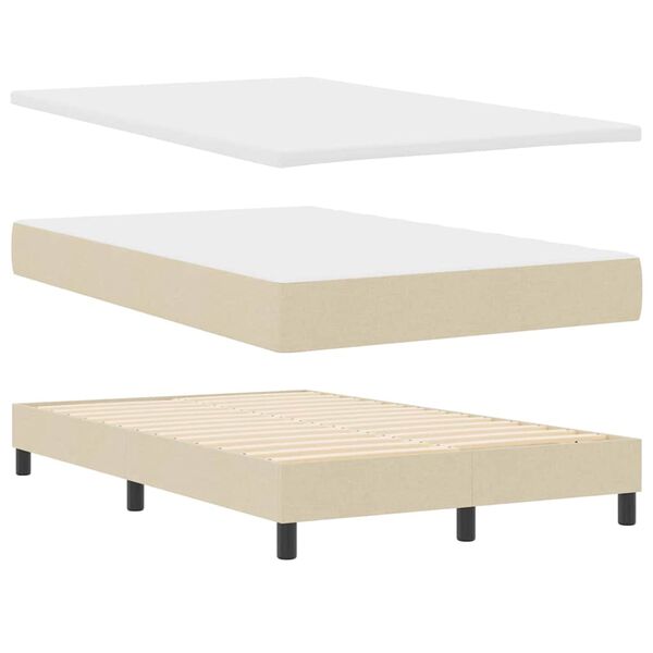 vidaXL Cama Box com colch&atilde;o com cabeceira Creme 120 x 190 cm tecido