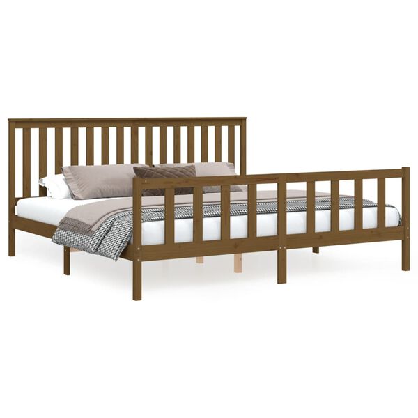 vidaXL Estrutura cama c/cabeceira 180x200 cm pinho maci&ccedil;o castanho mel