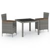 vidaXL 3pcs conjunto jantar exterior c/ almofad&otilde;es vime PE preto/cinza