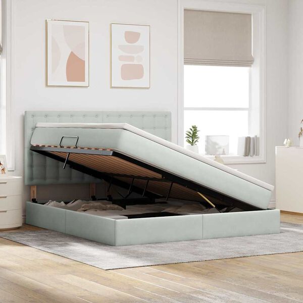 vidaXL Cama com arruma&ccedil;&atilde;o e LED Cinzento-claro 160 x 200 cm Veludo