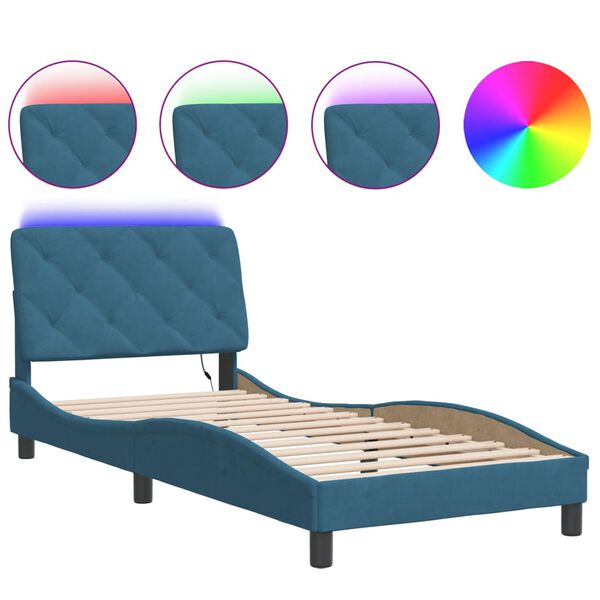 vidaXL Estrutura de cama com LED sem colch&atilde;o 80x200 cm veludo azul