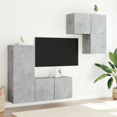 vidaXL 4 pcs móveis de parede p/ TV derivados de madeira cinza cimento