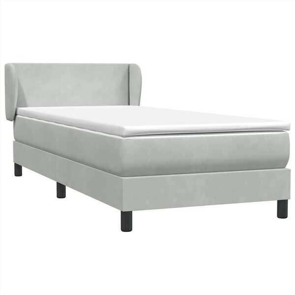vidaXL Cama com molas/colch&atilde;o cinzento-claro 90x220 cm veludo