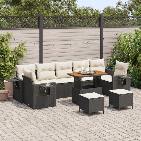 vidaXL Conjunto de Sof&aacute; de Jardim 13 pcs Preto e Creme vime PE