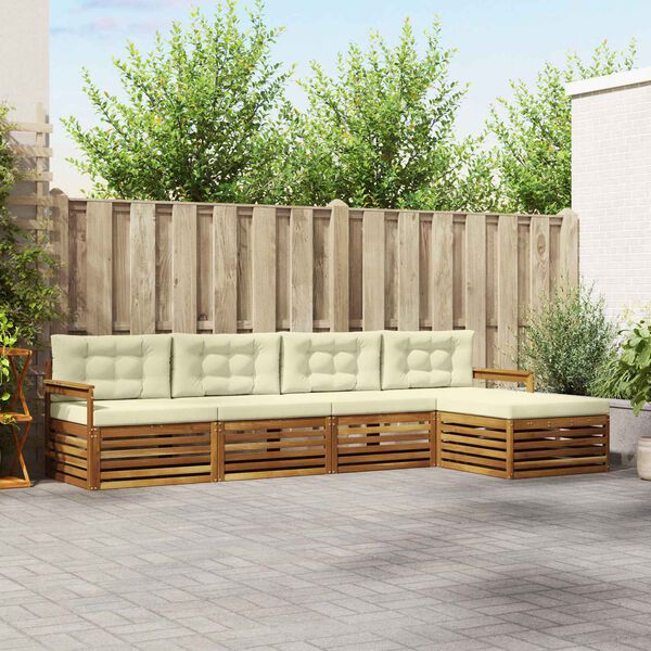 vidaXL Conjunto de Sof&aacute;s para Exterior 5 pcs Natural e Creme