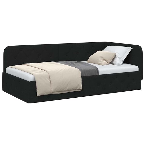 vidaXL Estrutura de Cama de Canto Preto 100 x 200 cm tecido