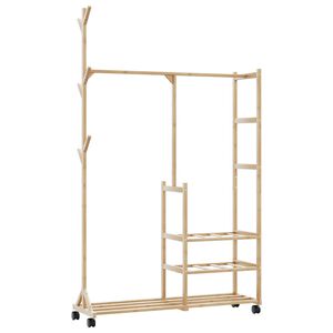 vidaXL Cabide com prateleiras e rodas 100x38x175,5 cm bambu