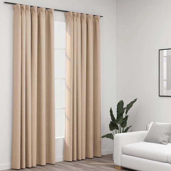 vidaXL Cortinas opacas aspeto linho c/ ganchos 2 pcs 140x225 cm bege