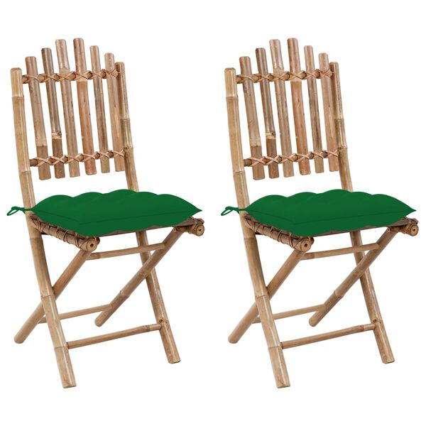 vidaXL Cadeiras de jardim dobráveis c/ almofadões 2 pcs bambu