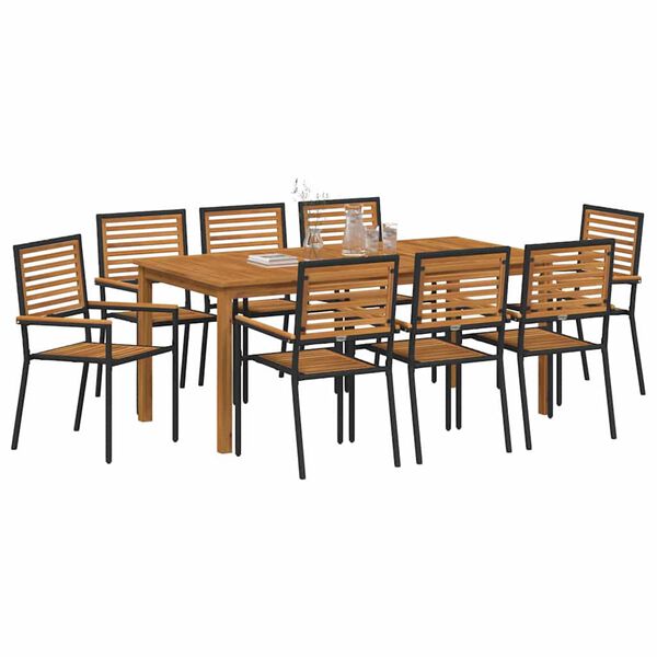 vidaXL Conjunto de Jantar para Jardim 9 pcs Preto Rattan Sintético