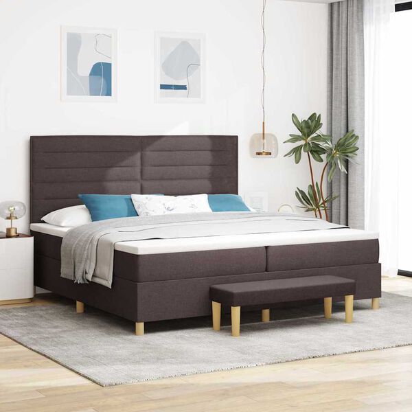 vidaXL Cama Box com colch&atilde;o Castanho escuro 200 x 200 cm tecido