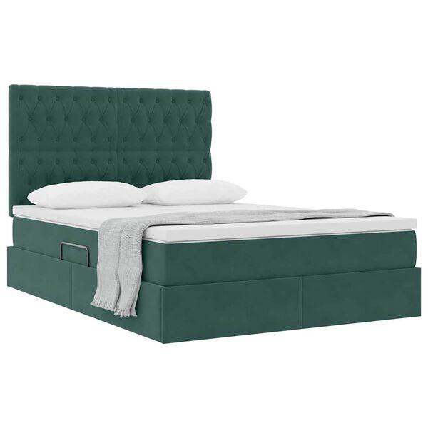 vidaXL Cama com arruma&ccedil;&atilde;o e colch&atilde;o Verde Escuro 140 x 190 cm Veludo