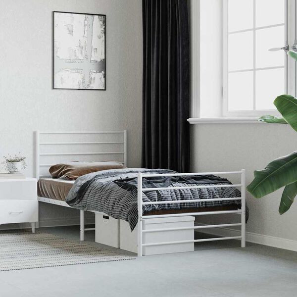 vidaXL Estrutura de cama com cabeceira e p&eacute;s 75x190 cm metal branco