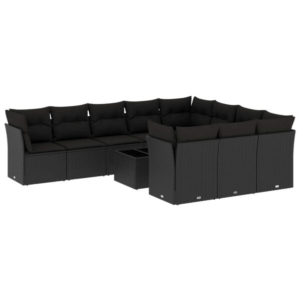 vidaXL 11 pcs conjunto sof&aacute;s de jardim c/ almofad&otilde;es vime PE preto