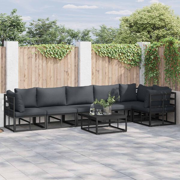 vidaXL Conjunto de Sof&aacute; de Jardim com almofada 6 pcs Preto Alum&iacute;nio