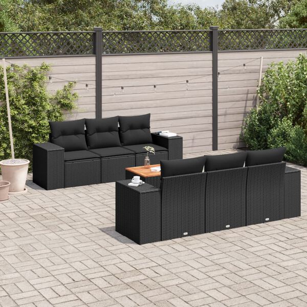 vidaXL 7 pcs conjunto de sof&aacute;s p/ jardim c/ almofad&otilde;es vime PE preto