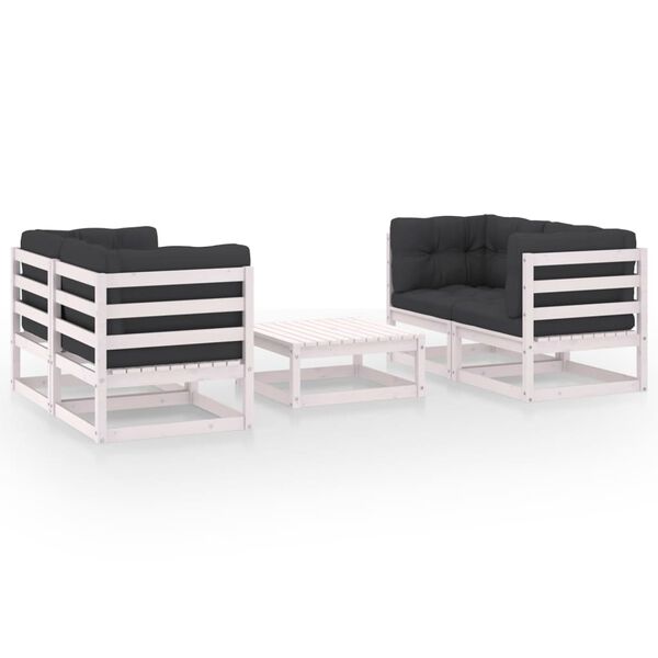 vidaXL 5 pcs conjunto lounge de jardim c/ almofadões pinho maciço