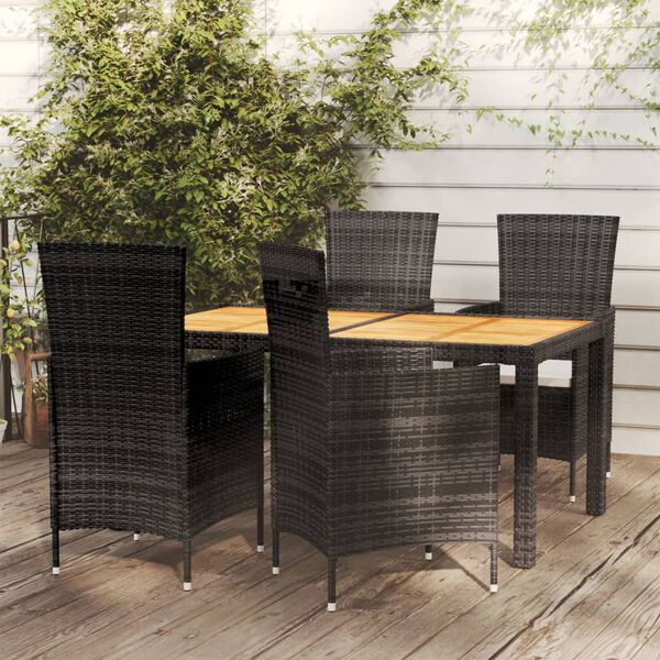 vidaXL 5 pcs conjunto jantar exterior com almofad&otilde;es vime PE preto