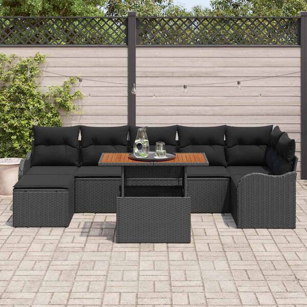 vidaXL Conjunto de Sof&aacute; de Jardim 8 pcs Preto Rattan Sint&eacute;tico
