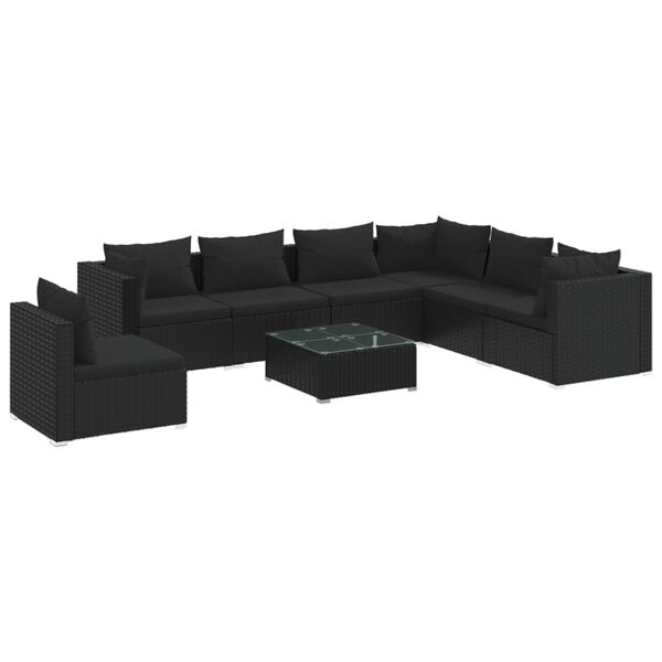 vidaXL 8 pcs conjunto lounge de jardim c/ almofad&otilde;es vime PE preto