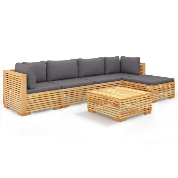 vidaXL 6 pcs conjunto lounge jardim c/ almofad&otilde;es madeira teca maci&ccedil;a