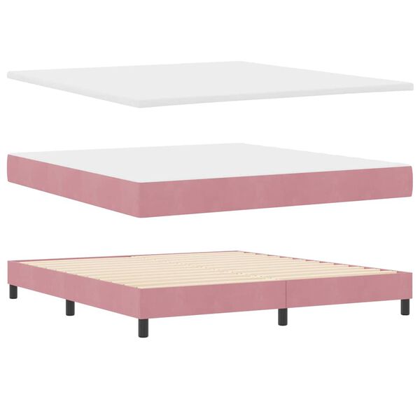 vidaXL Cama Box com colch&atilde;o com cabeceira Rosa 180 x 200 cm Veludo